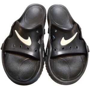 Nike Black Slide Sandals with White Swoosh, Sz 6